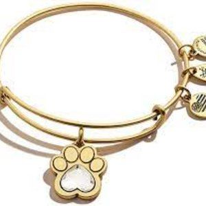 ALEX AND ANI Crystal Paw Prints of Love Charm Bangle Gold Bracelet